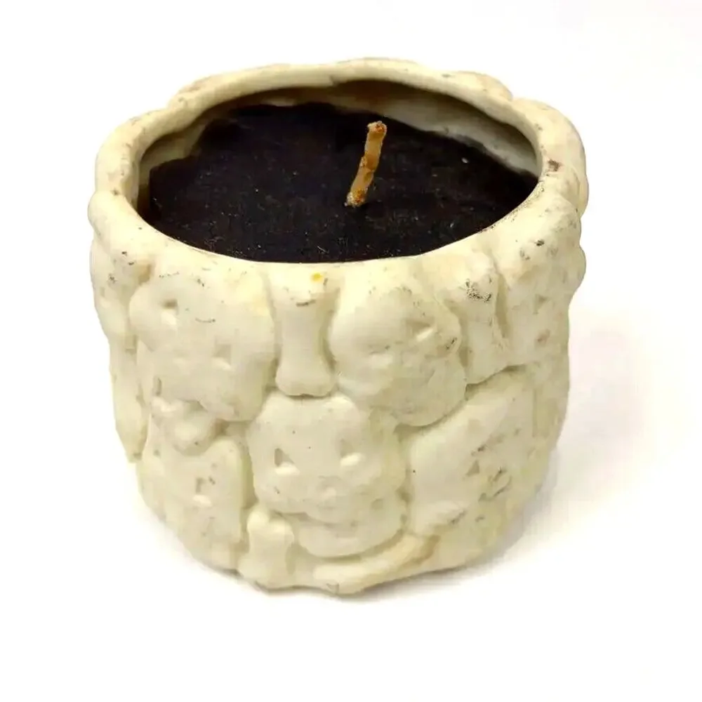 Ghouls Skulls Scary Ceramic Halloween Candle Holder Vintage Black Wax 2.5